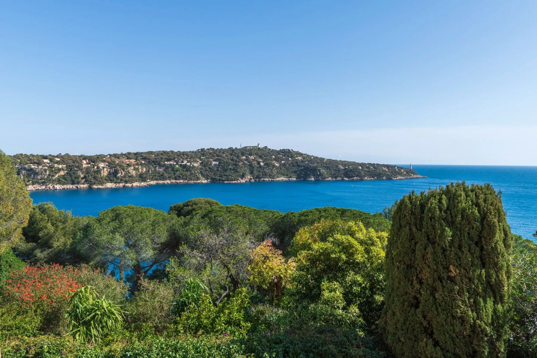 Panoramic Mediterranean sea view towards Saint-Jean-Cap-Ferrat from Mont Boron