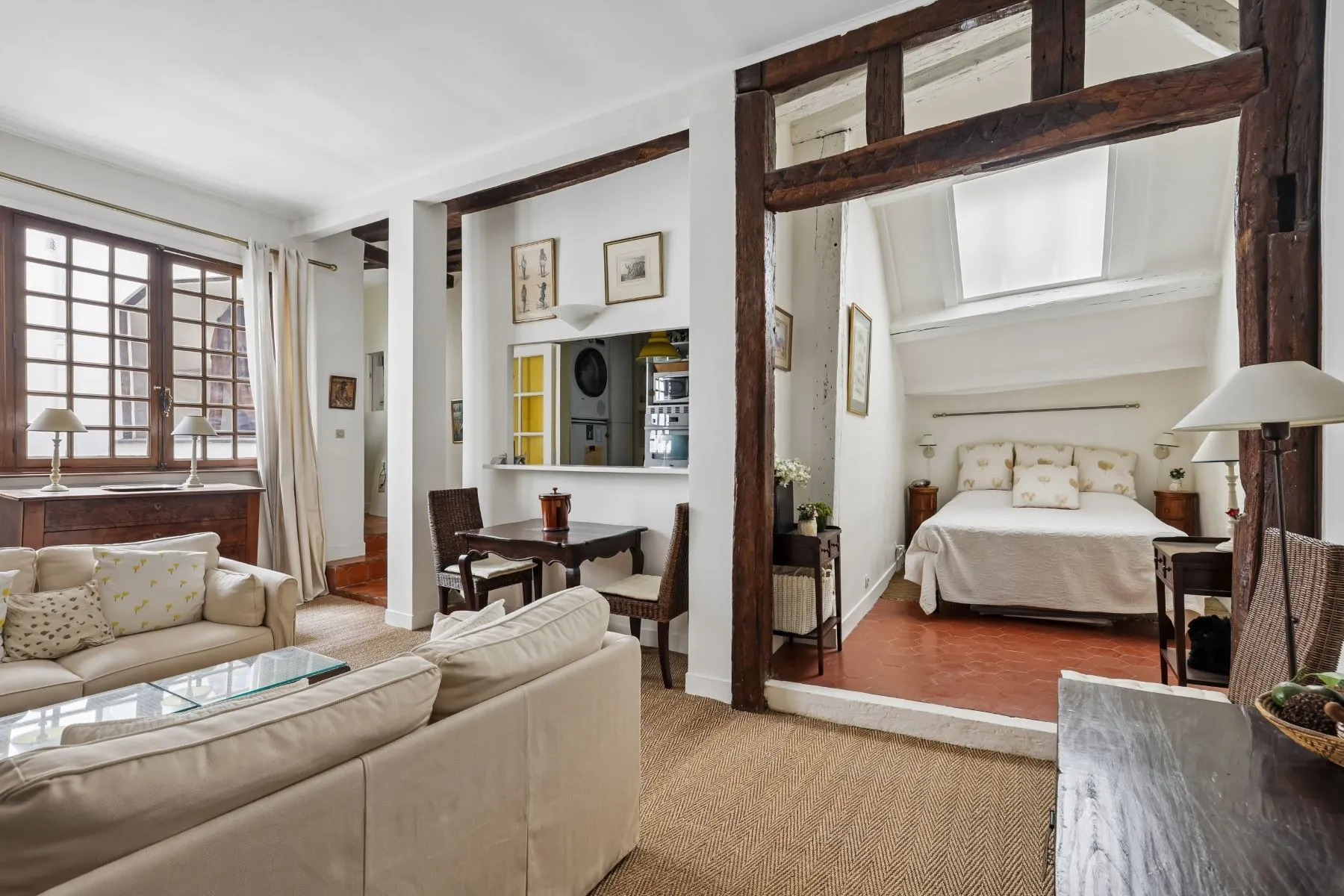 Living room opening into the separable double-bedroom alcove