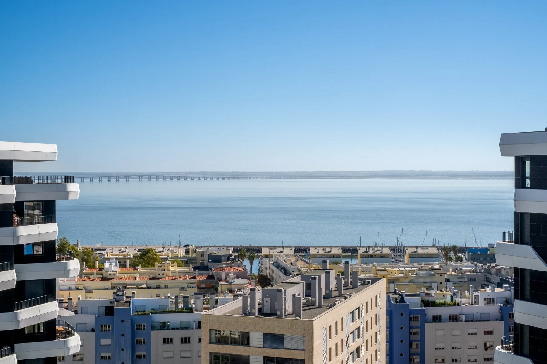 Panoramic Tagus River and Lisbon skyline view from the penthouse