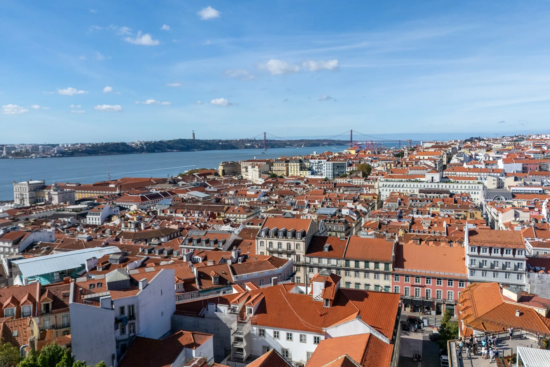 Sweeping skyline panorama across historic Lisbon and the river