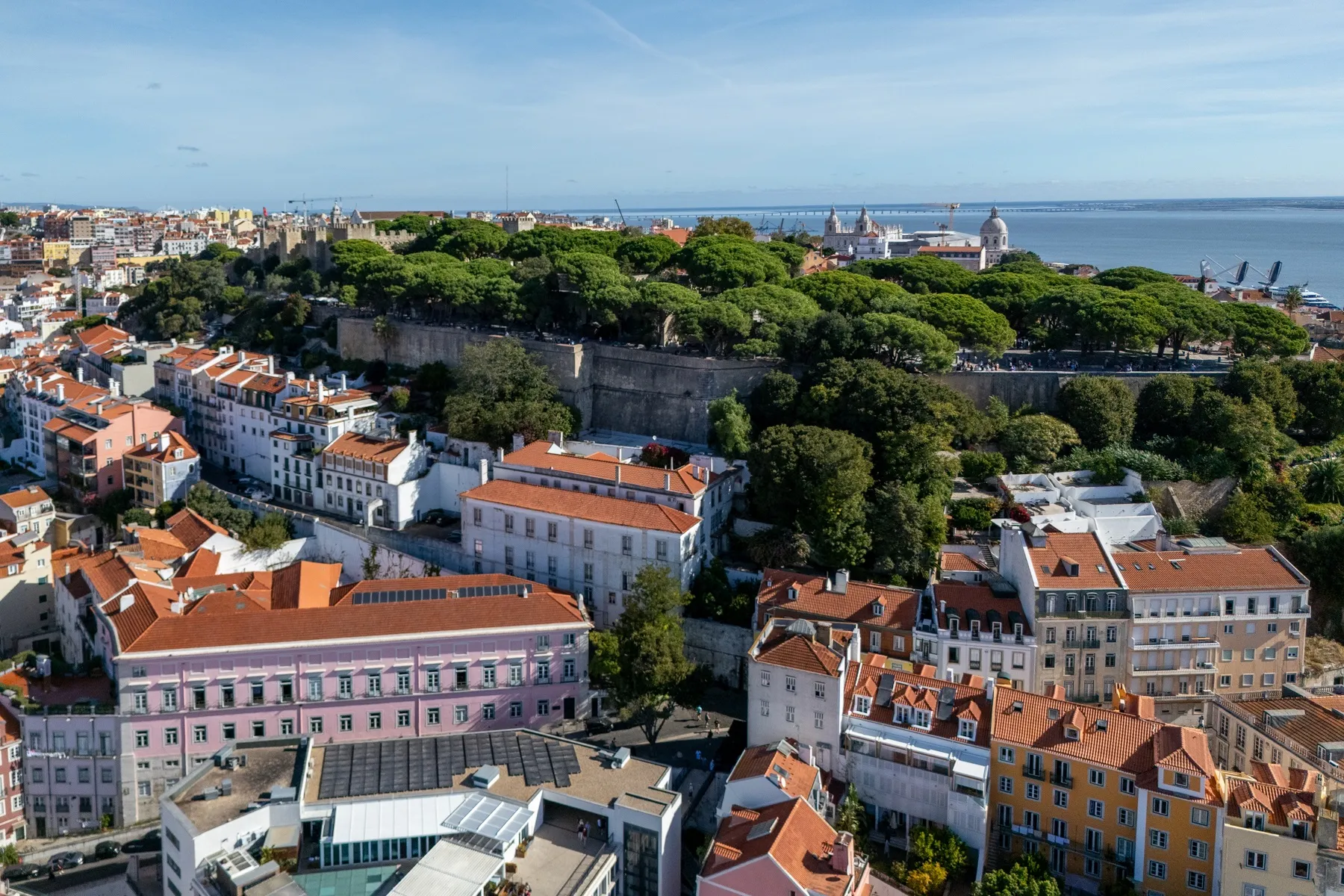 Elevated view toward São Jorge Castle hillside and central Lisbon