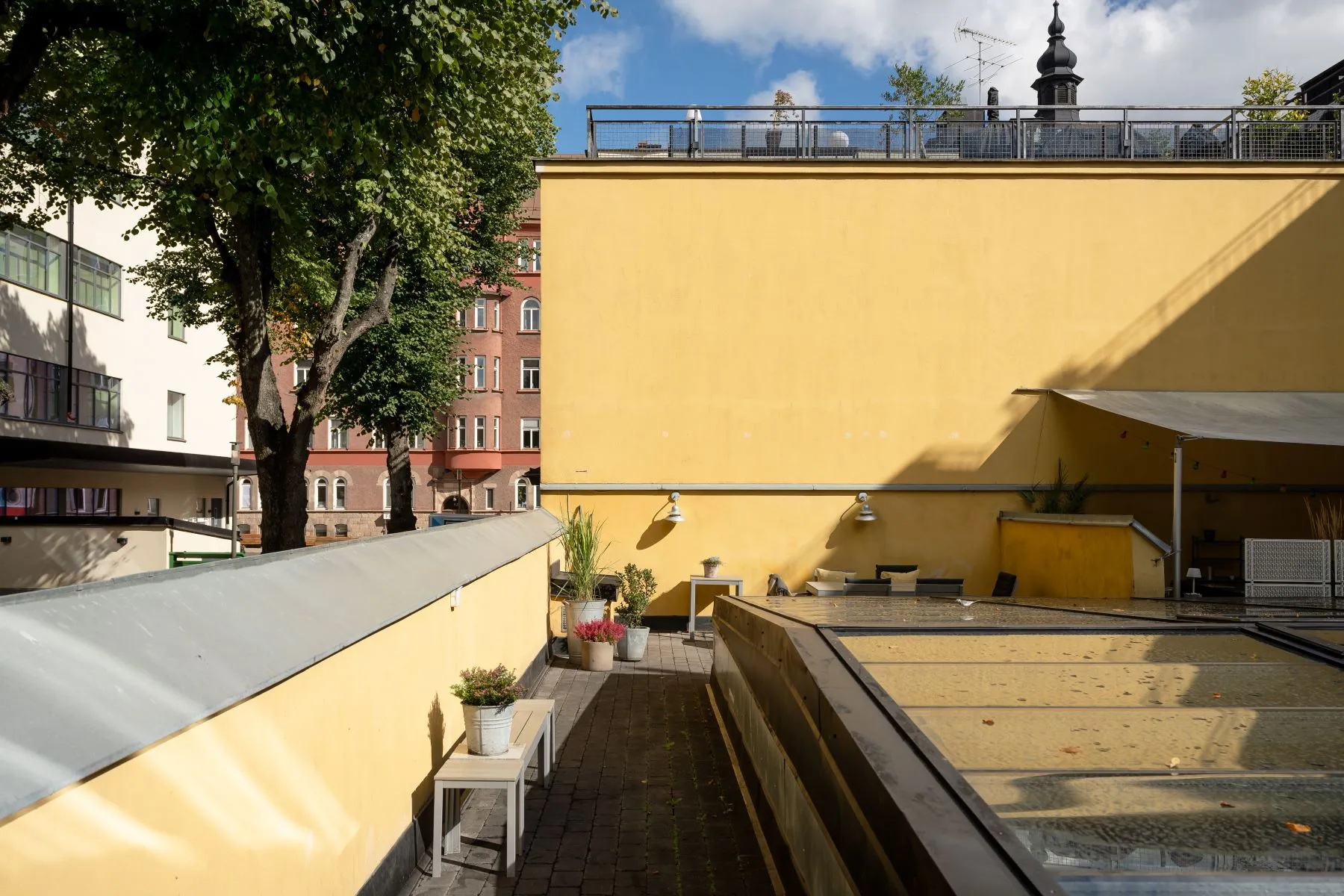 Secluded 36-square-metre terrace within the historic Odengatan courtyard