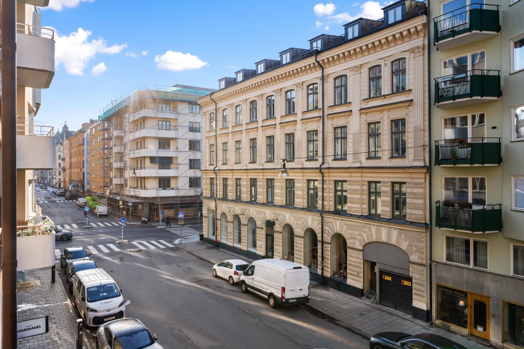 Elevated view along Kommendörsgatan from the central Stockholm residence